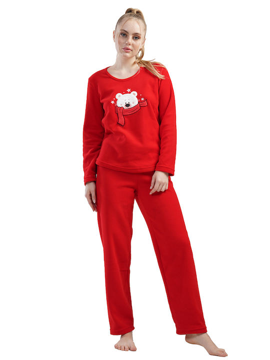 Vienetta Secret Winter Damen Pyjama-Set Vlies Rot