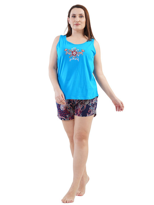 Vienetta Secret Summer Women's Pyjama Set Cotton Blue