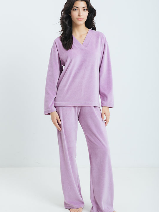 Women's pajamas made of velvet, Lilac color