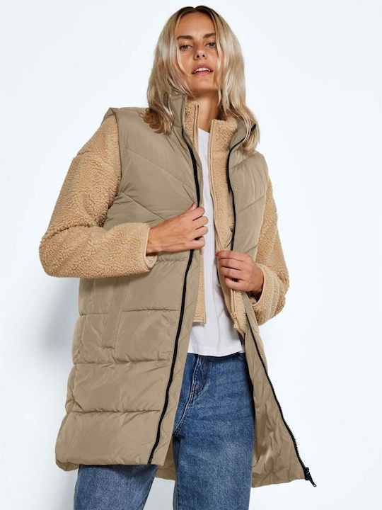 Noisy May Women's Short Puffer Jacket for Spring or Autumn Beige
