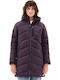 Women's Short Puffer Jacket Waterproof and Windproof for Winter with Hood Purple