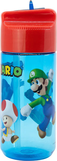Stor Friends Kids Water Bottle Super Mario Plastic with Pop-Up Cap Light Blue 430ml