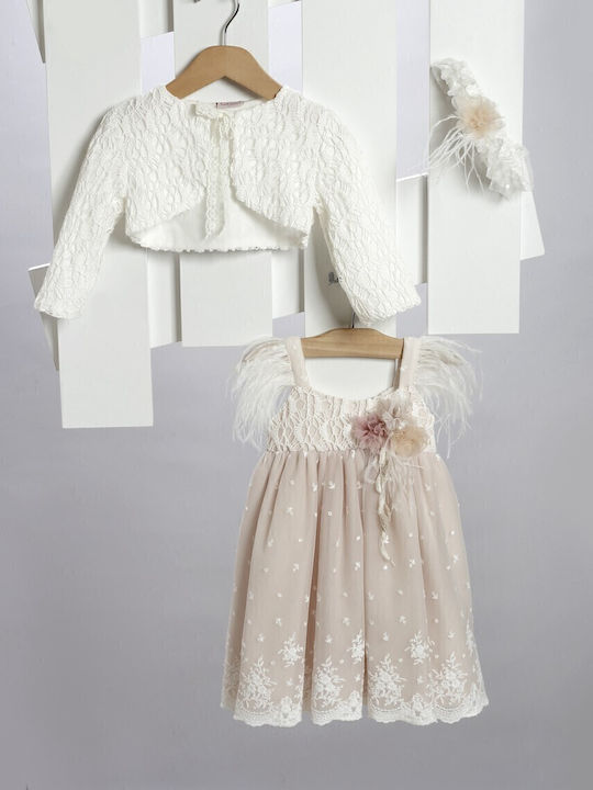 New Life Beige Baptism Clothing Set with Hair A...
