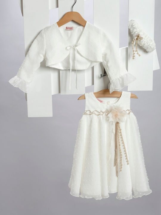New Life White Baptism Clothing Set with Hair Accessories , Cardigan & Dress made of Tulle 3pcs
