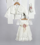 New Life Λευκό Βαπτιστικό Σετ Ρούχων με Φόρεμα , Αξεσουάρ Μαλλιών & Ζακετάκι 3τμχ