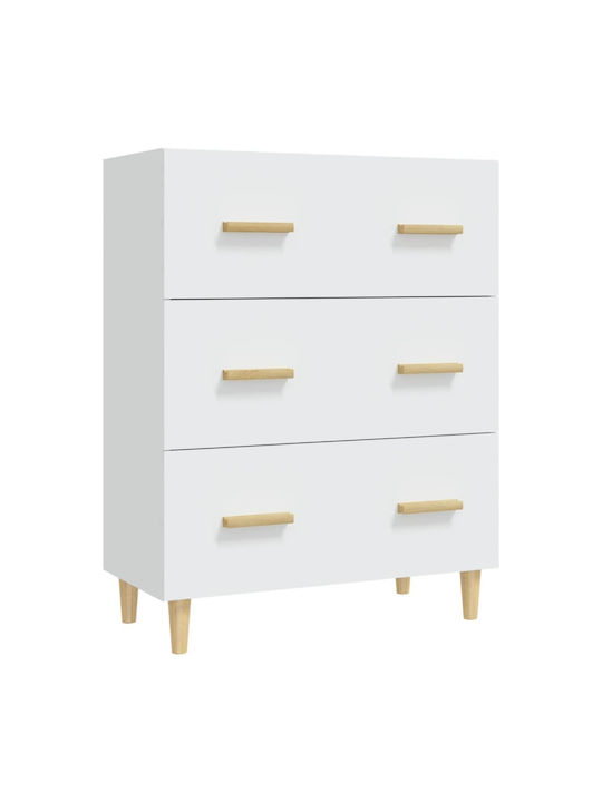 Wooden Chest of Drawers with 3 Drawers White 70x34x90cm