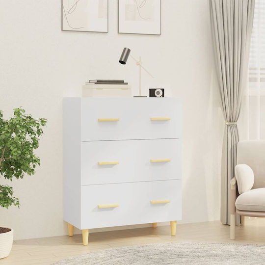 Wooden Chest of Drawers with 3 Drawers White 70x34x90cm