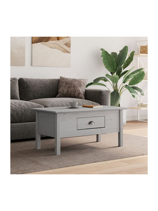 Central Rectangular Coffee Table Made of Solid Wood with Drawers Gray M100xW55xH45cm