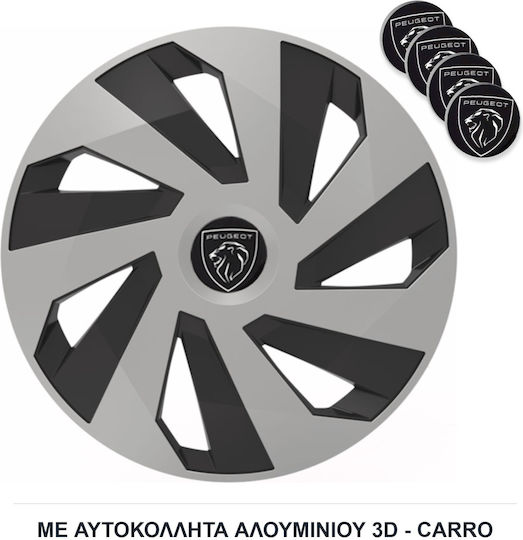 Versaco Auto Radkappen Set Vector mit Marke Peugeot 4Stück 15" Schwarz