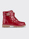 Mayoral Kids Patent Leather Military Boots with Zipper Red