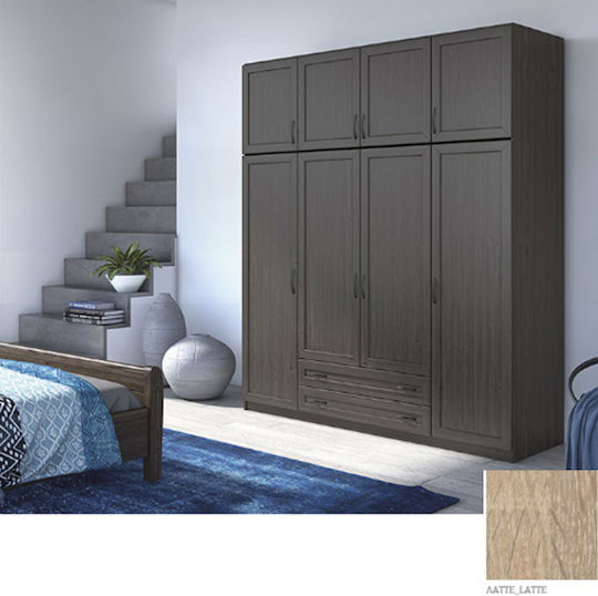 Premium Τετράφυλλη Ντουλάπα με Πατάρι Λαττέ 202x60x233cm