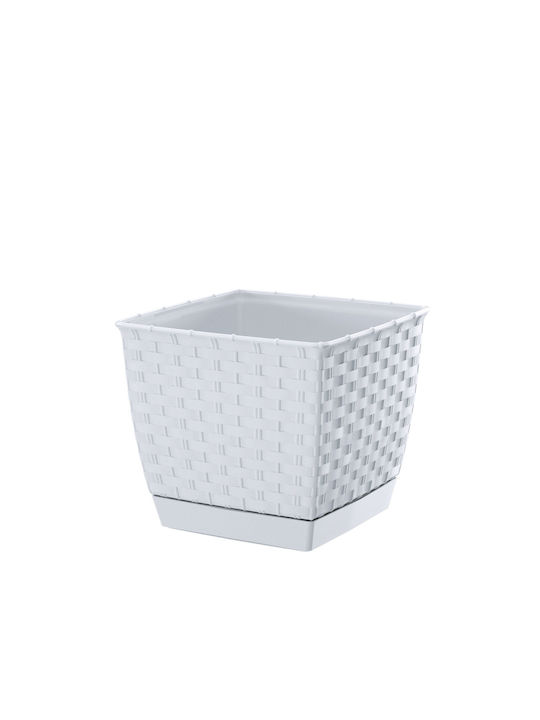 Prosperplast DRLK190 Саксия Ратан Бял Със стойка 19x19x15.9εκ.