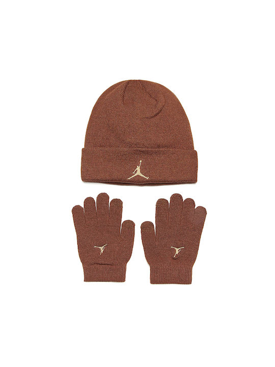 Jordan Kids Beanie Set with Gloves Knitted Brown