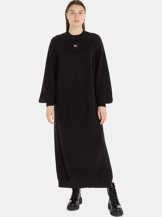 Rochie Midi Tricotată Cu Deschizătură Neagră