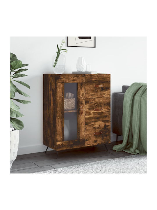 Floor Particle Board Living Room Display Cabinet with Glass Oak 69.5x34x90cm