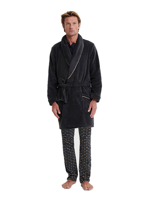 Vamp Χειμερινή Ανδρική Ρόμπα Fleece Γκρι