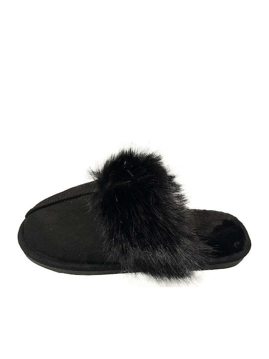 Ustyle Winter Damen Hausschuhe mit Fell Schwarze
