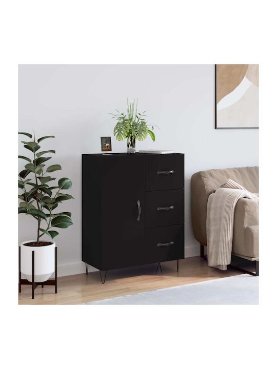 Wooden & Metallic Buffet with Drawers Black L69...