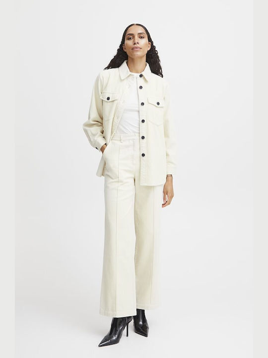 B.Younq Women's High Waist Corduroy Trousers in Regular Fit White