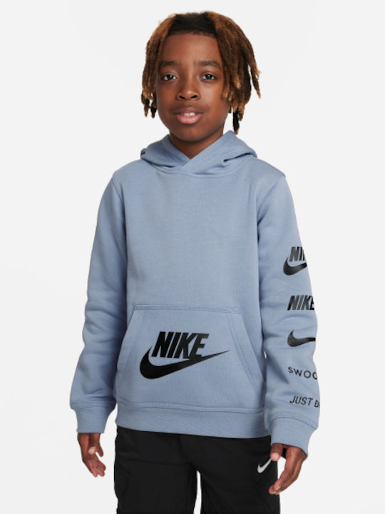 Nike Fleece Παιδικό Φούτερ με Κουκούλα και Τσέπες Μπλε