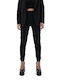 MY T Women's High-waisted Fabric Trousers in Slim Fit Black