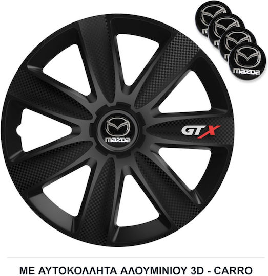 Versaco Car Hubcap Set Gtx with Mazda Emblem 16" 4pcs Black