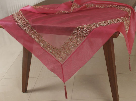 Mc Decor Καρέ Τραπεζομάντηλο με Κέντημα Σετ 5τμχ Κόκκινο 120x120εκ.