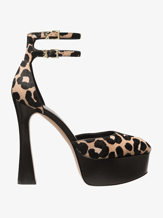 Martina Δερμάτινες Γόβες με Ψηλό Τακούνι Animal Print Μαύρες