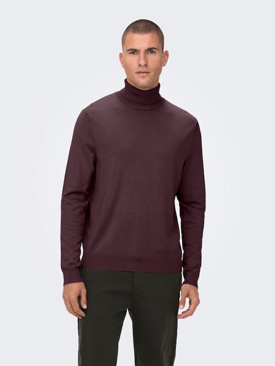 Only & Sons Men's Long Sleeve Sweater Turtleneck Burgundy