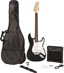 Encore Set Electric Guitar With Shape Stratocaster Black Color