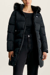 Calvin Klein Women's Long Puffer Jacket for Winter with Hood Black