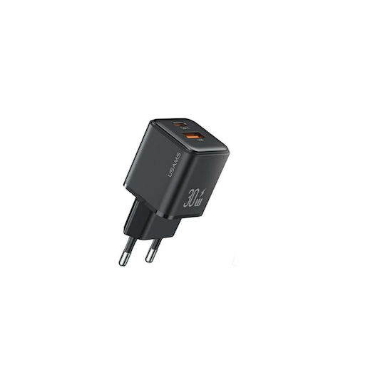 Usams Charger Without Cable with USB-A Port and USB-C Port 30W Power Delivery Blacks (CC189)