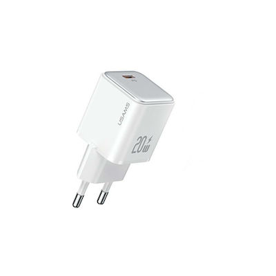 Usams Charger Without Cable with USB-C Port 20W Power Delivery Whites (CC183)