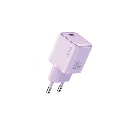 Usams Charger Without Cable with USB-C Port 20W Power Delivery Purple (CC183)