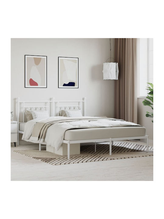 Κρεβάτι Υπέρδιπλο Μεταλλικό Λευκό με Τάβλες για Στρώμα 160x200cm