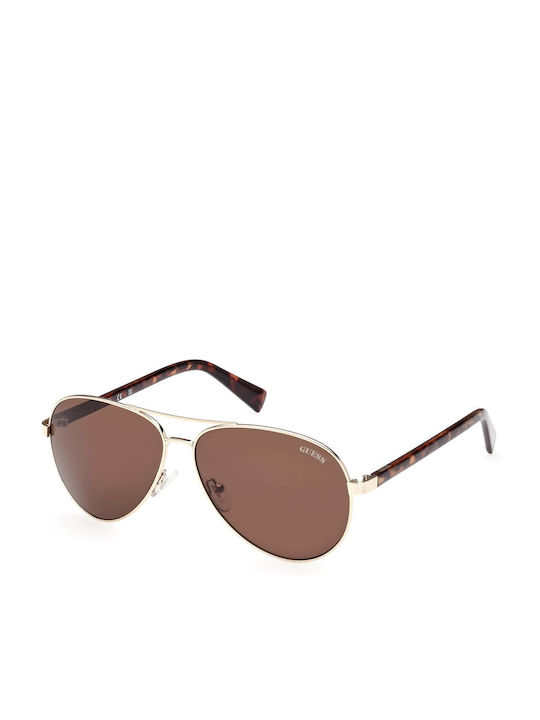 Guess 32e Men's Sunglasses with Gold Metal Frame and Brown Lens GU8279 32E