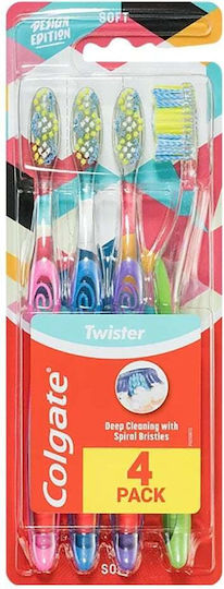 Colgate Twister Toothbrush Soft Green / Purple / Blue / Pink 4pcs