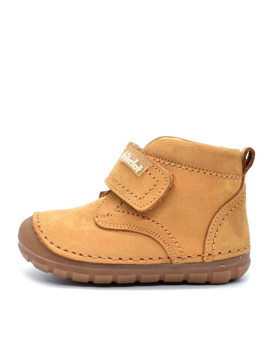 Anatomical Leather Kids Boots with Velcro Tabac Brown