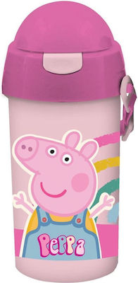 Peppa Pig Kinder Trinkflasche Peppa Schwein Kunststoff mit Strohhalm Pink 500ml