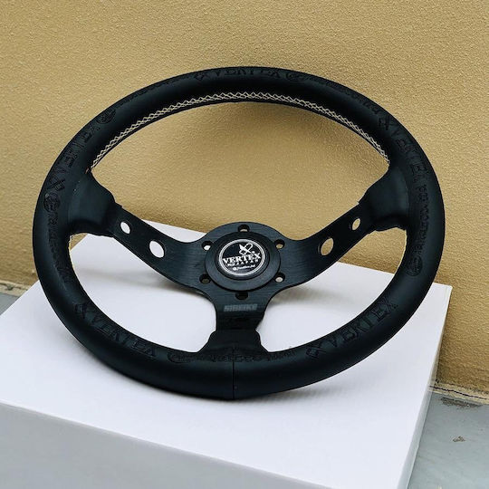 Leather Car Steering Wheel with 33cm Diameter Black/Black