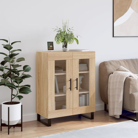 Living Room Display Cabinet from Wood and Metal with Brown Glass 69.5x34x90cm