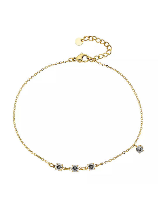 Oxzen Bracelet Anklet Chain Ανοξείδωτο made of Steel Gold Plated with Zircon