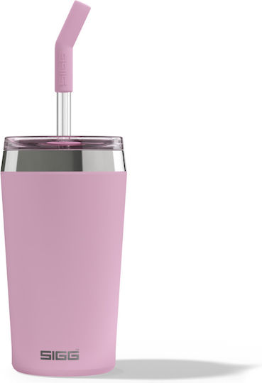 Sigg Glass Thermos Stainless Steel 450ml Pink with Straw