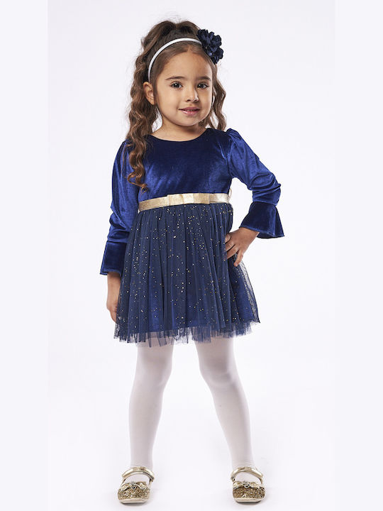 Εβίτα Παιδικό Φόρεμα Βελούδινο Μπλε