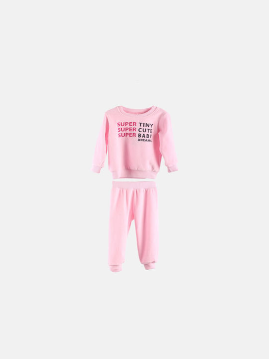 Dreams Set Top & Bottom Kids Winter Velvet Pyjamas Pink