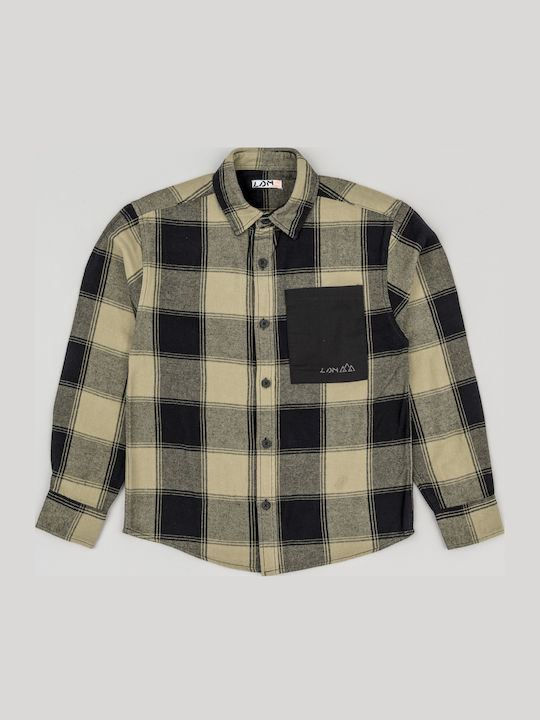Kids Checked Shirt Long Sleeve Khaki