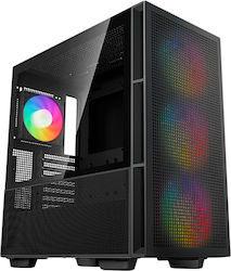 Deepcool CH560 Гейминг Midi Tower Компютърна кутия със странично прозорче и RGB осветление Черно