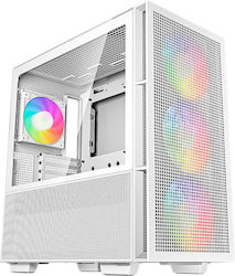 Deepcool CH560 Гейминг Midi Tower Компютърна кутия със странично прозорче и RGB осветление Бял