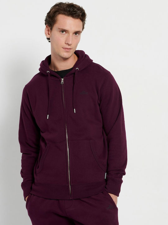 Funky Buddha Herren Sweatshirt Jacke mit Kapuze und Taschen Burgundisch