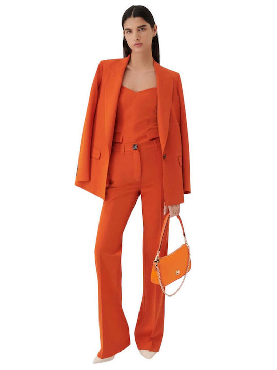 Marella Damen Hoch tailliert Stoff Hose in Bootcut Passform Orange